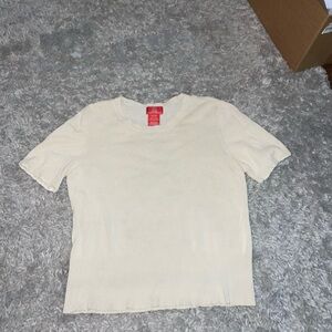 Oscar de la Renta Women's Size L Ivory/Cream Lightweight Crewneck Top